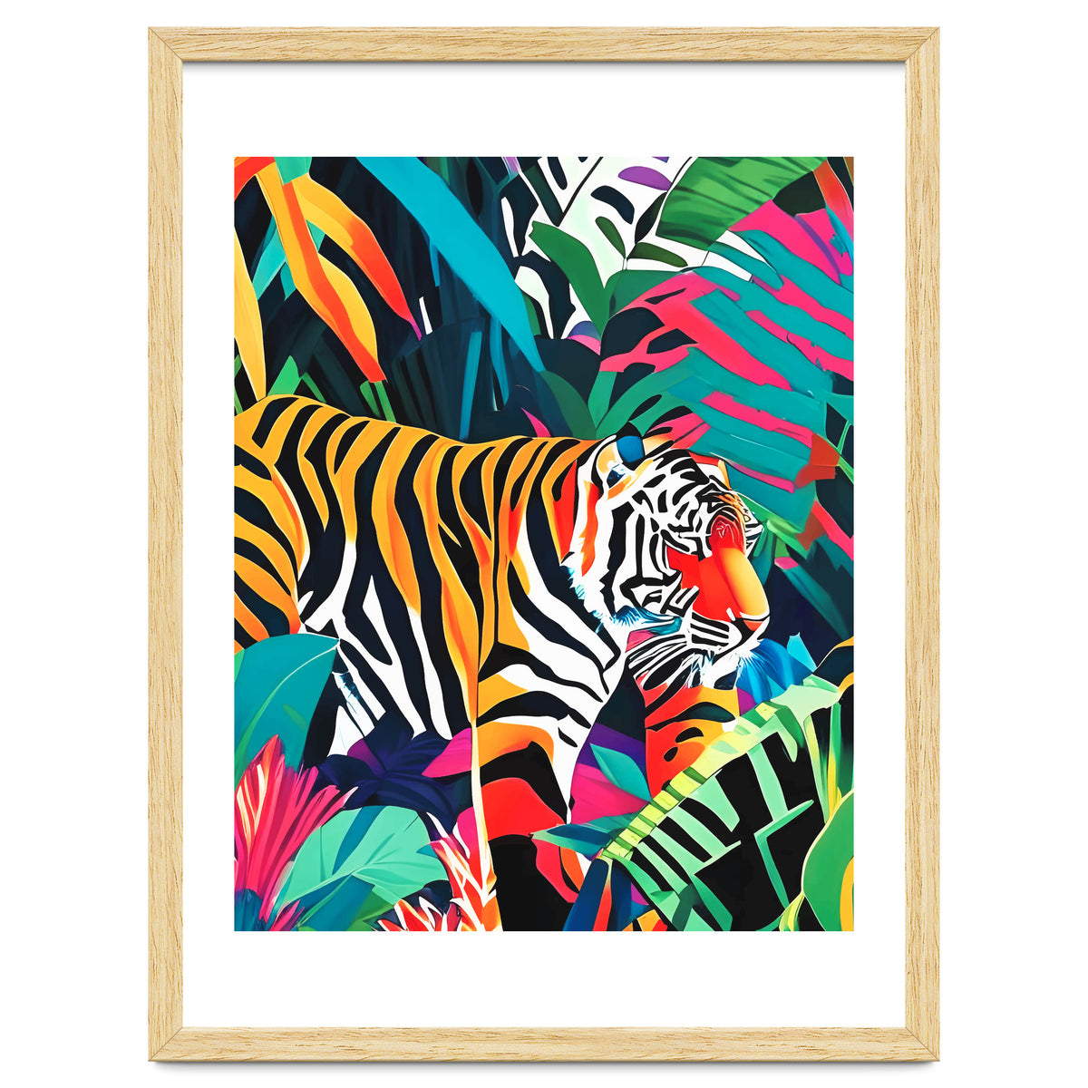 The Tigress, Fearless Wild Animal Tropical Jungle, Multicolor Cat Confidence Peaceful Calm Bohemian Eclectic