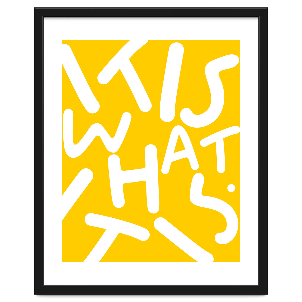 It Is What It Is. Typography Funky Quote Saying Words, Minimal Positivity Bright Yellow, Fun Quirky Eclectic Bohemian Contemporary Modern