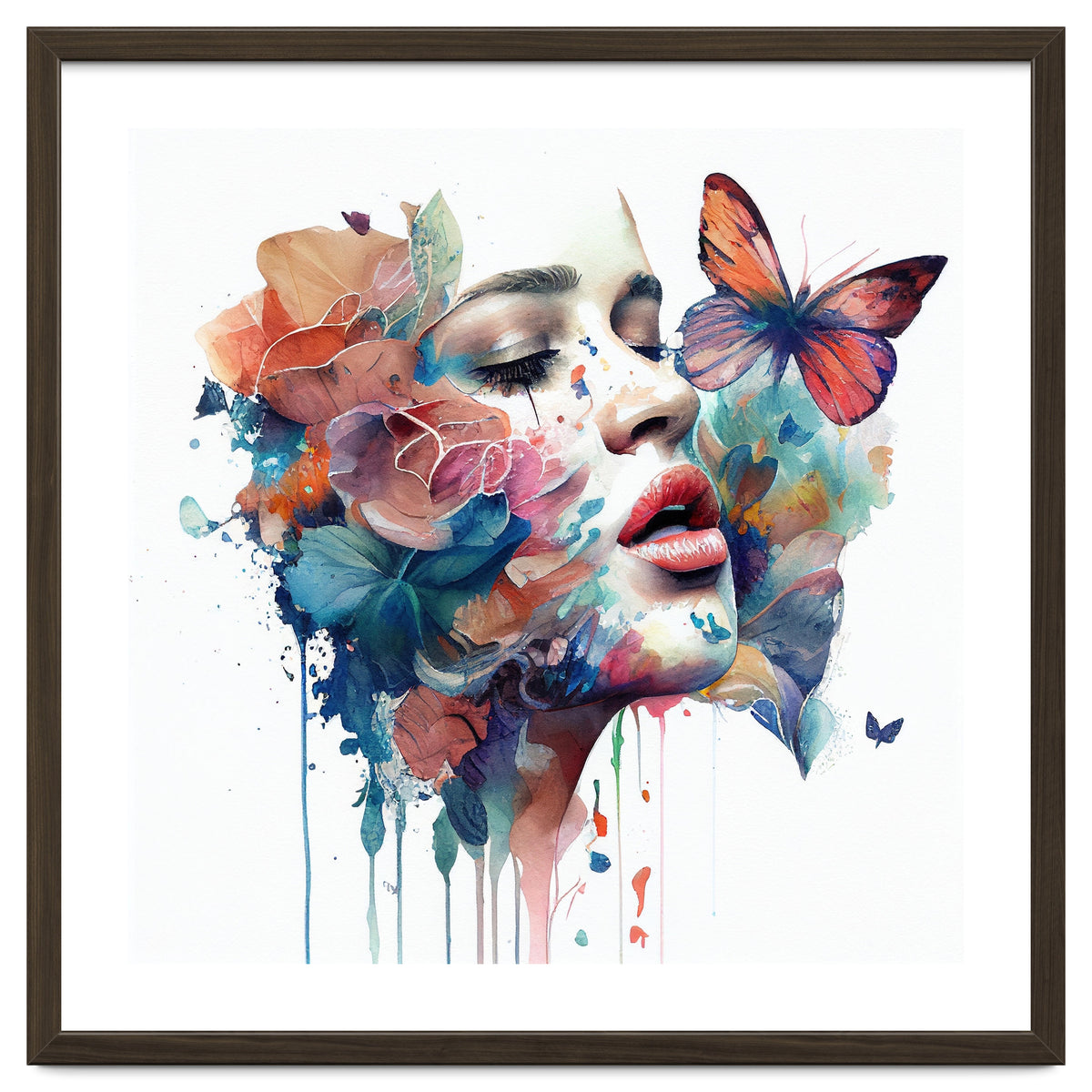 Watercolor Floral Woman Face #1