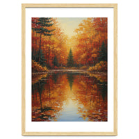 Golden Autumn Reflection: Impasto Forest Landscape
