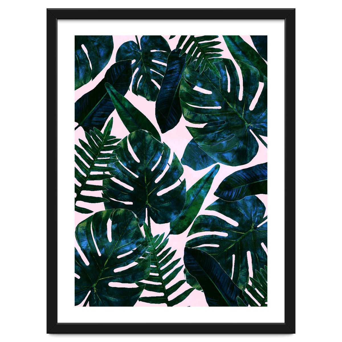 Tropical Nature Monstera Watercolor Painting, Botanical Jungle Dark Palm Illustration