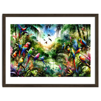 Watercolor Tropical Birds In The Jungle