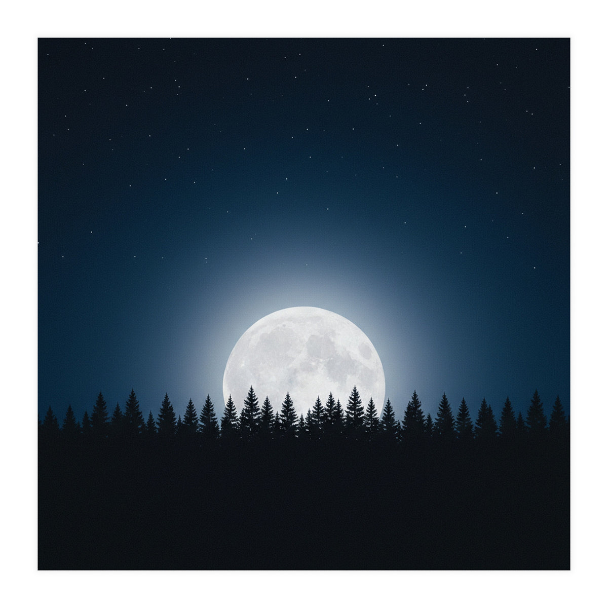 Midnight Serenity: Full Moon Over Forest Silhouettes (Print Only)