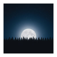 Midnight Serenity: Full Moon Over Forest Silhouettes (Print Only)