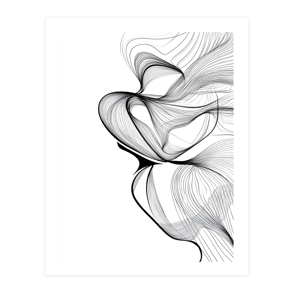Abstract Black And White Swirls And Lines Flowing Art (Print Only)