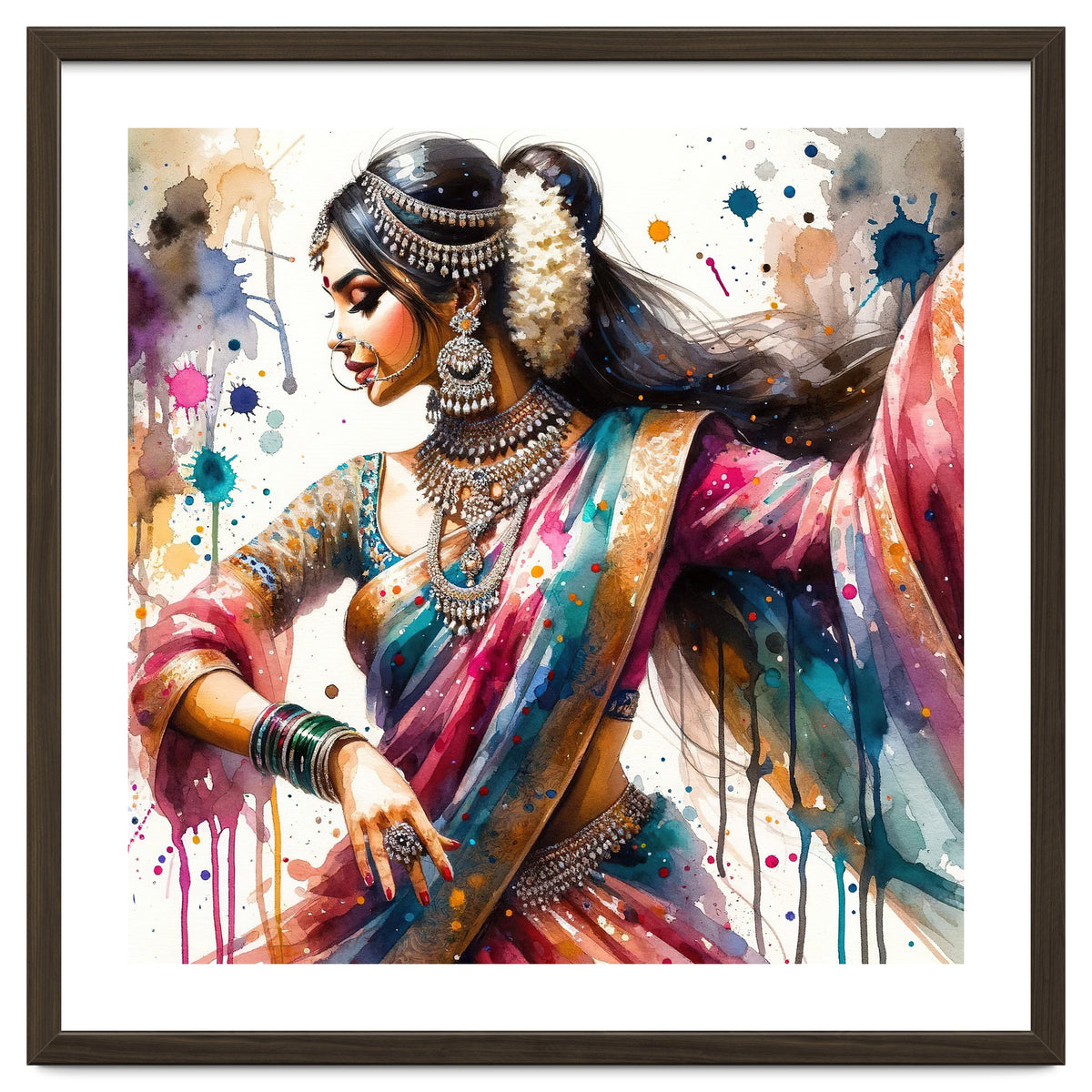 Hindu Woman Dancer With Jewelry And Sari