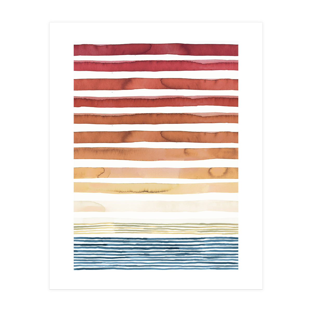 Watercolour Sunset Stripes Orange (Print Only)