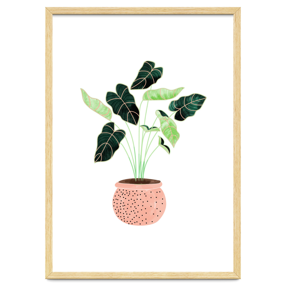 Home Plant | Ceramic Botanical Planter Illustration | Minimal Bohemian Watercolor Painting Polka Dot