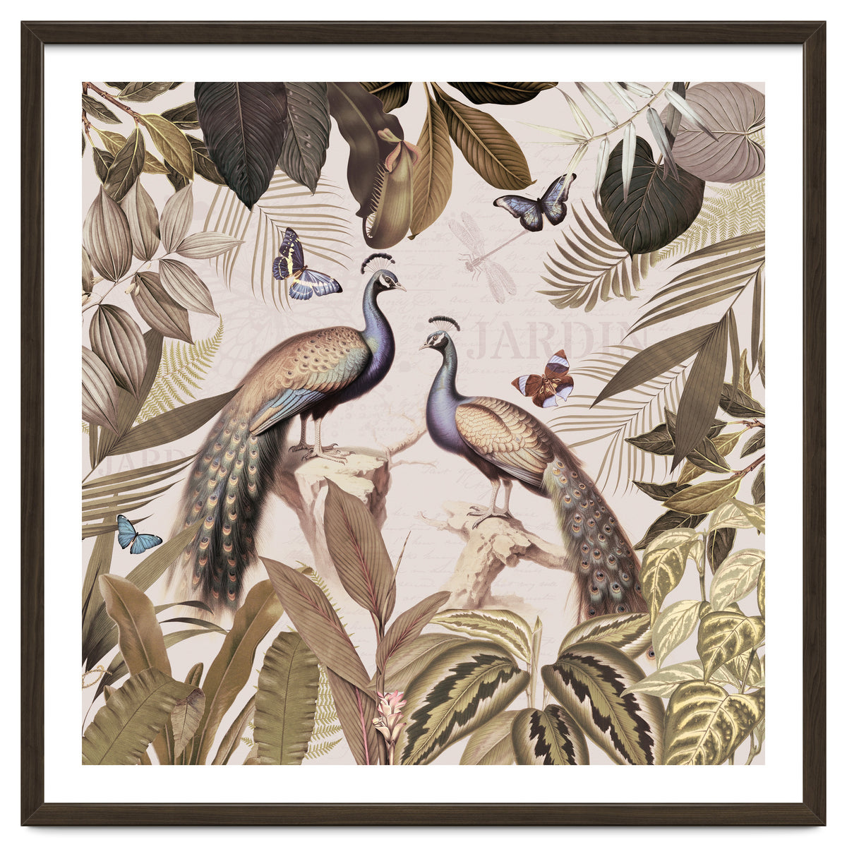 Vintage Sepia Exotic Peacocks Jungle