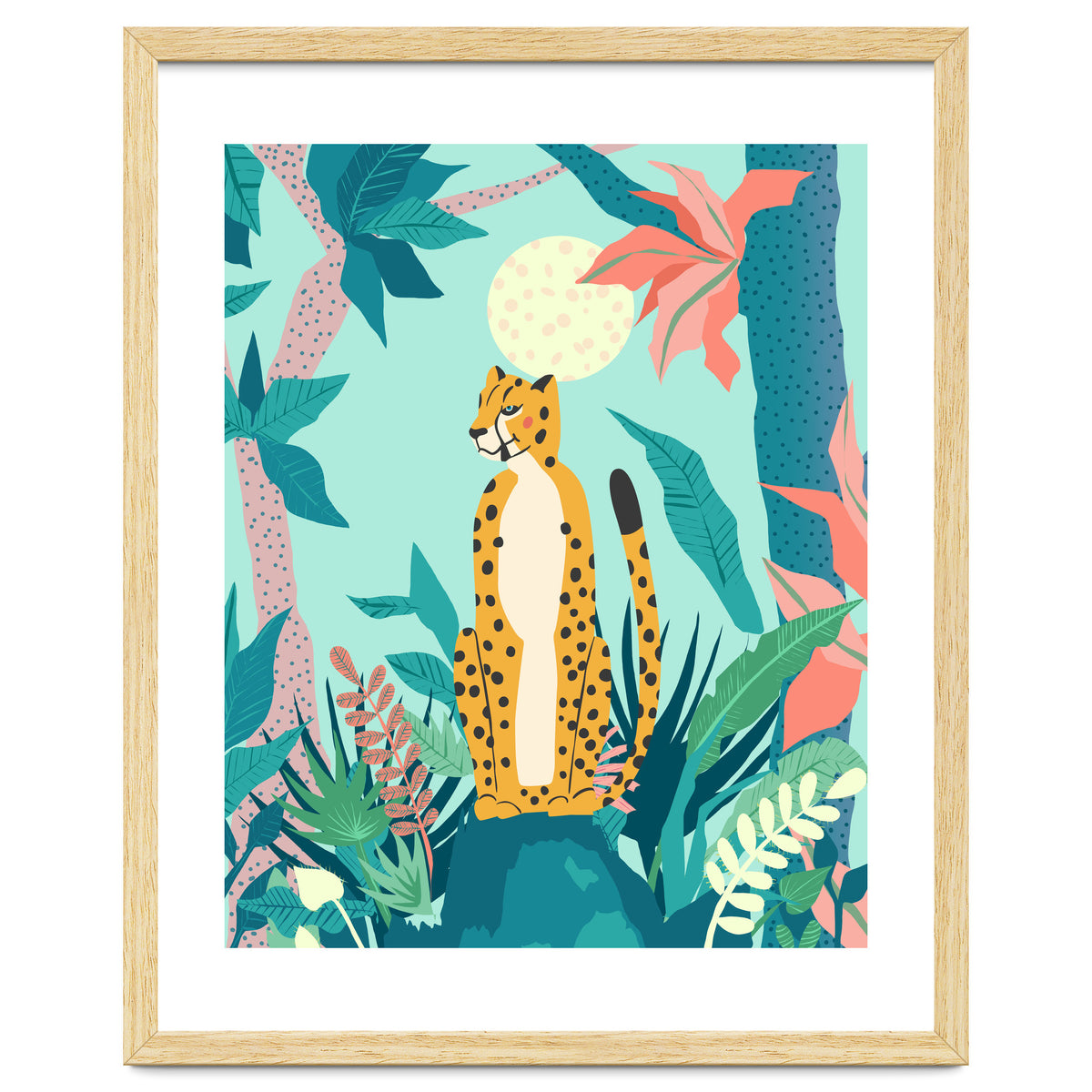 Leopard Forest, Pastel Tropical Jungle Nature Botanical, Moon Eclectic Colorful Wild Animals Boho
