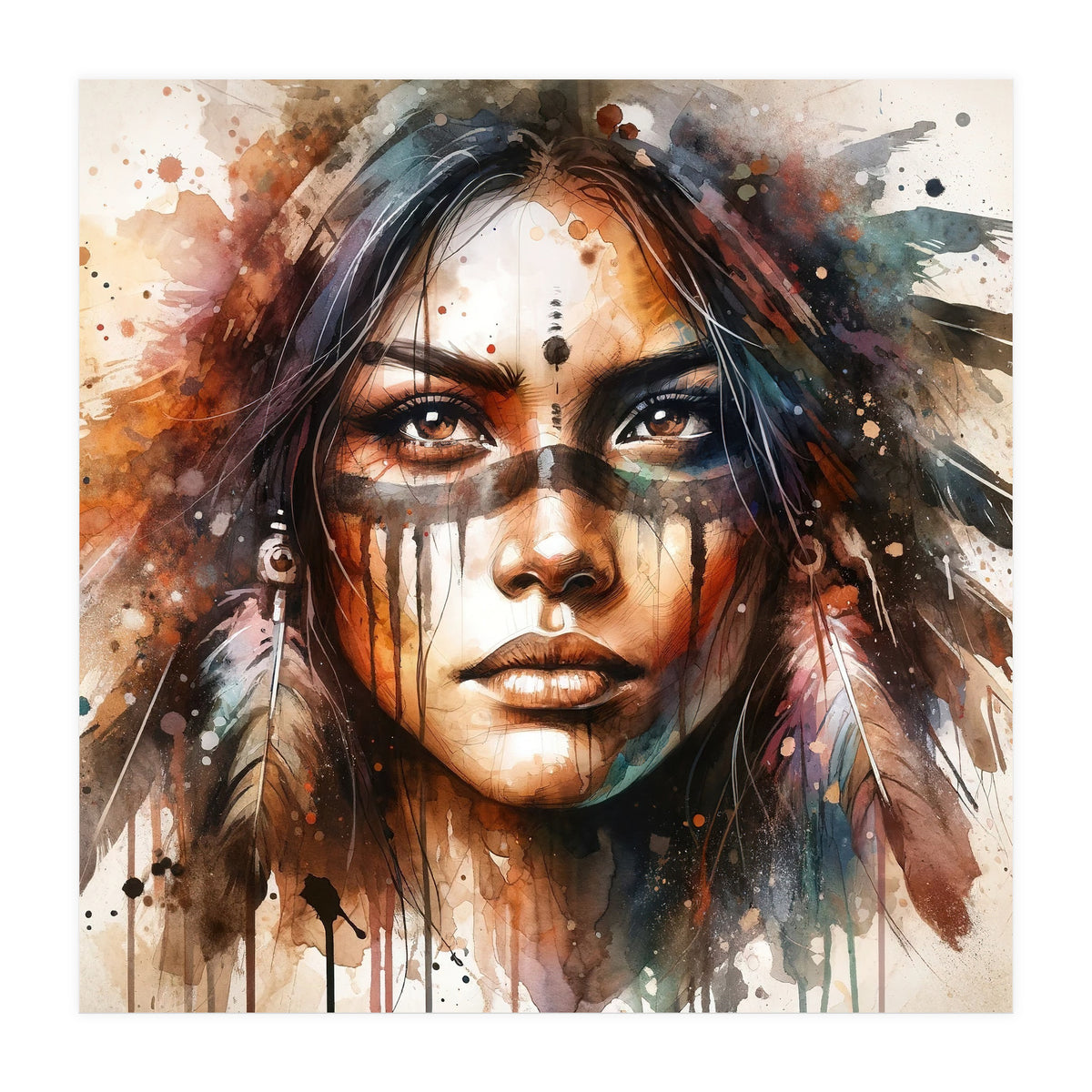 Powerful Tribal Warrior Woman Masked Gaze (Print Only)