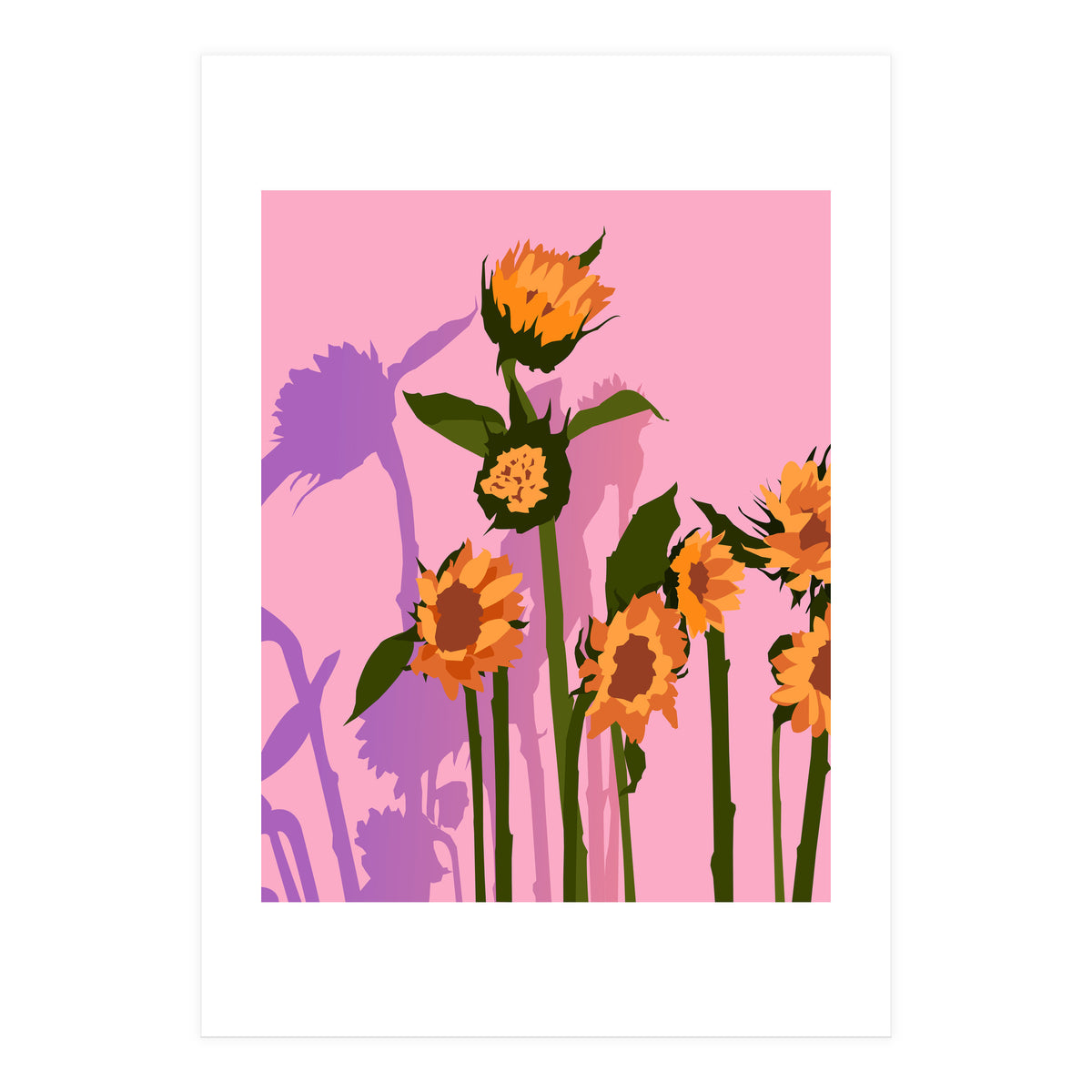 Golden Sunflowers Inside, Botanical Nature Floral Plants Painting, Blush Meadow Blossom Spring, Summer Bohemian Eclectic Positivity (Print Only)