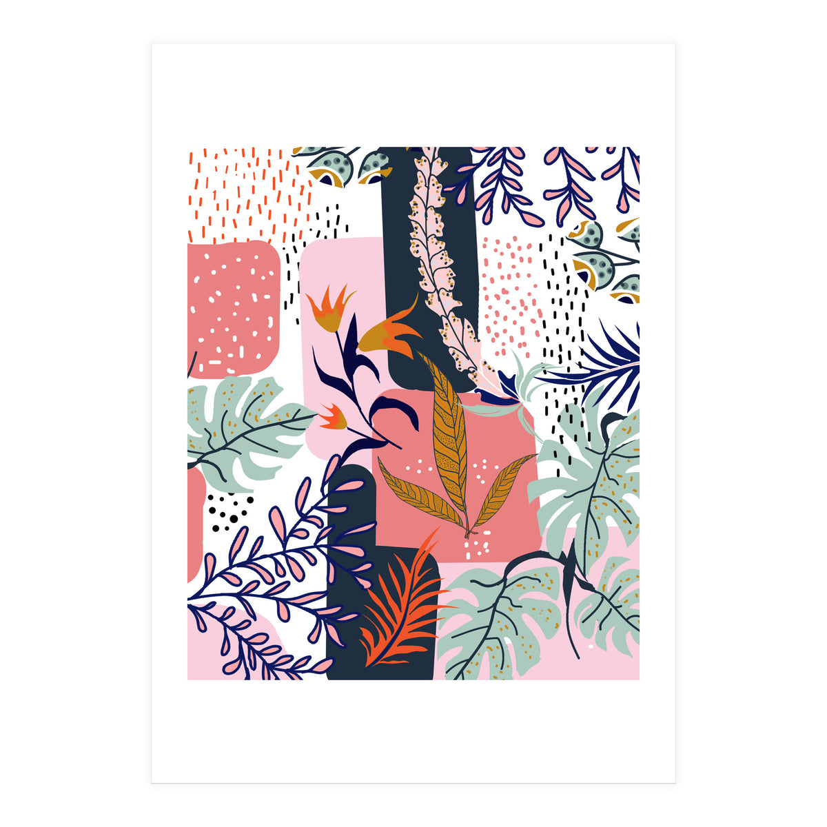 Mood | Abstract Chic Modern Bohemian Painting | Contemporary Eclectic Blush Botanical Nature (Print Only)