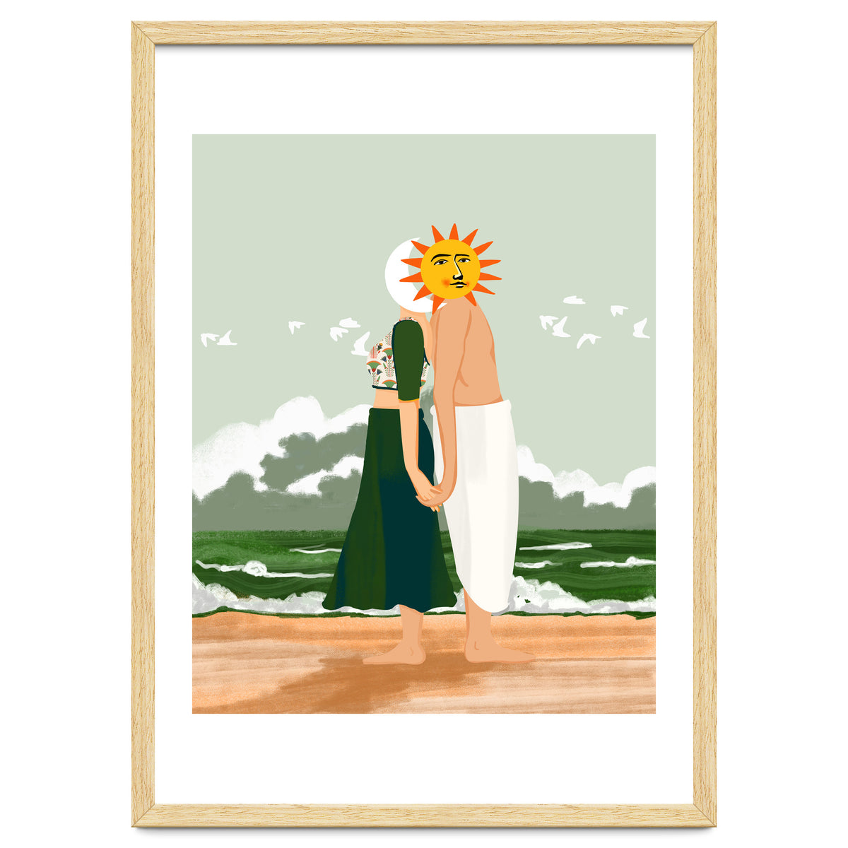 Celestial Union, Sun & Moon Love Couple, Ocean Sea Beach Landscape Nature, Summer Bohemian People