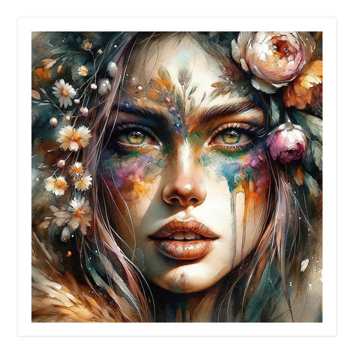 Floral Forest Druid Woman Portrait (Print Only)