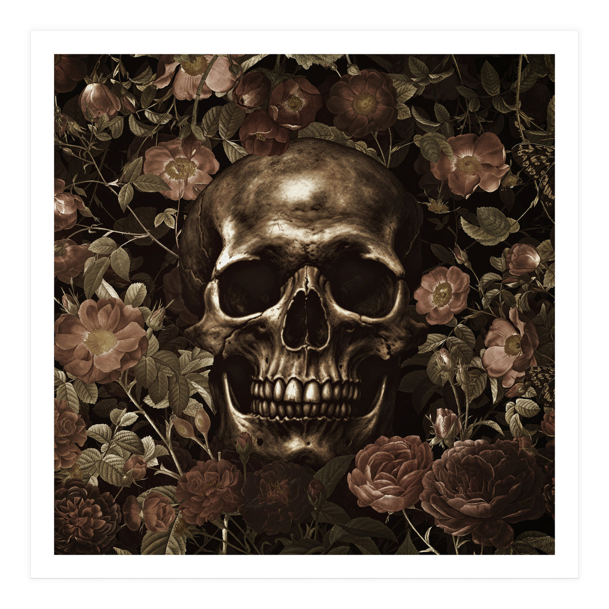 Baroque  Skull And Roses Night Garden (Print Only)