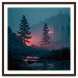 Atmospheric Twilight Pine Forest with Glowing Crimson Light thumbnail