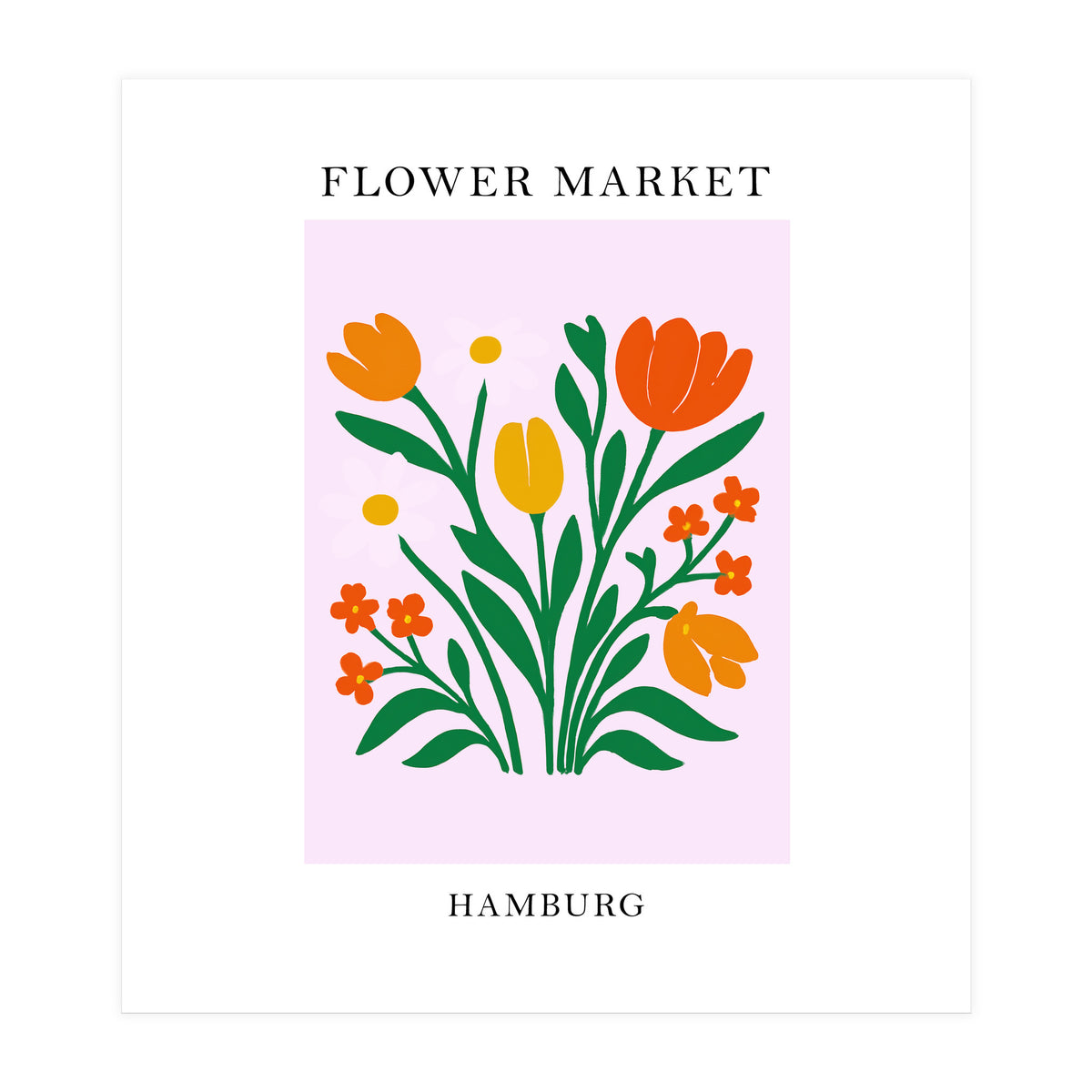 Hamburg Flower Market - Vibrant Modern Folk Art Print (Print Only)