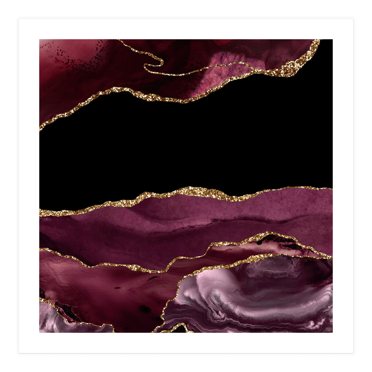 Burgundy & Gold Agate Texture 16  (Print Only)