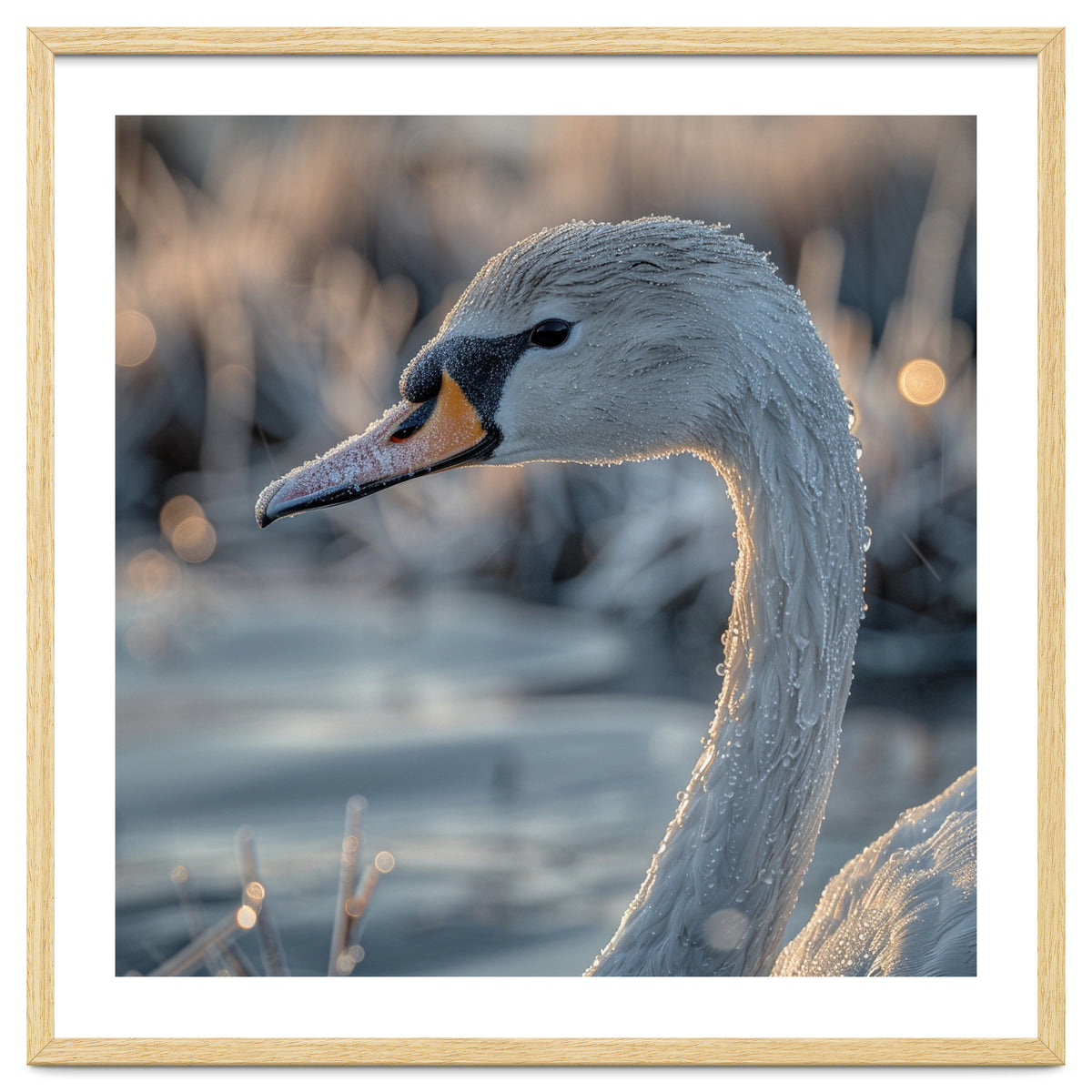 Close Up Of A Swan Covered In Frost