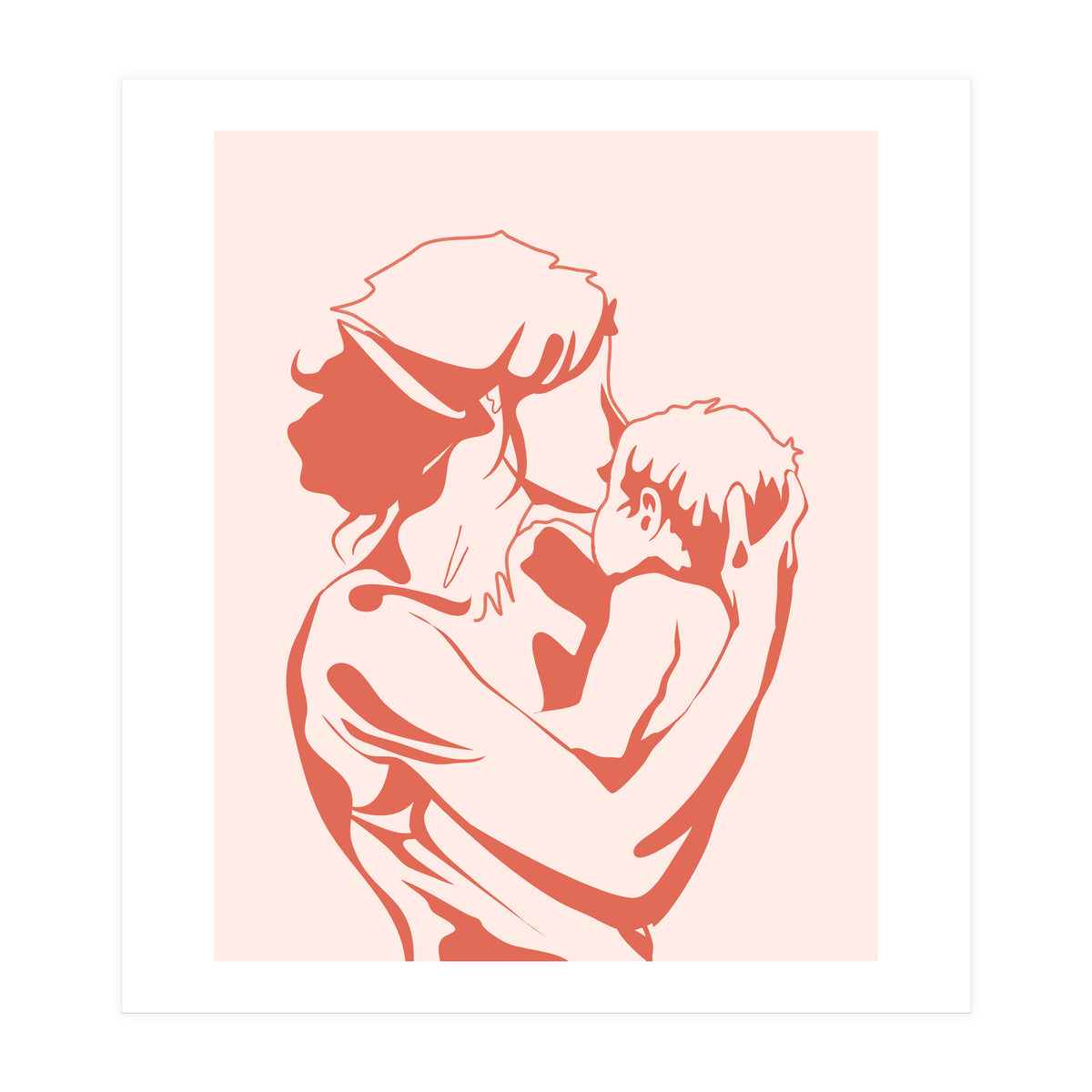 Motherhood, Human Emotion Line Art, Mother Parents Child Baby, Love Care Expression Bohemian Concept (Print Only)