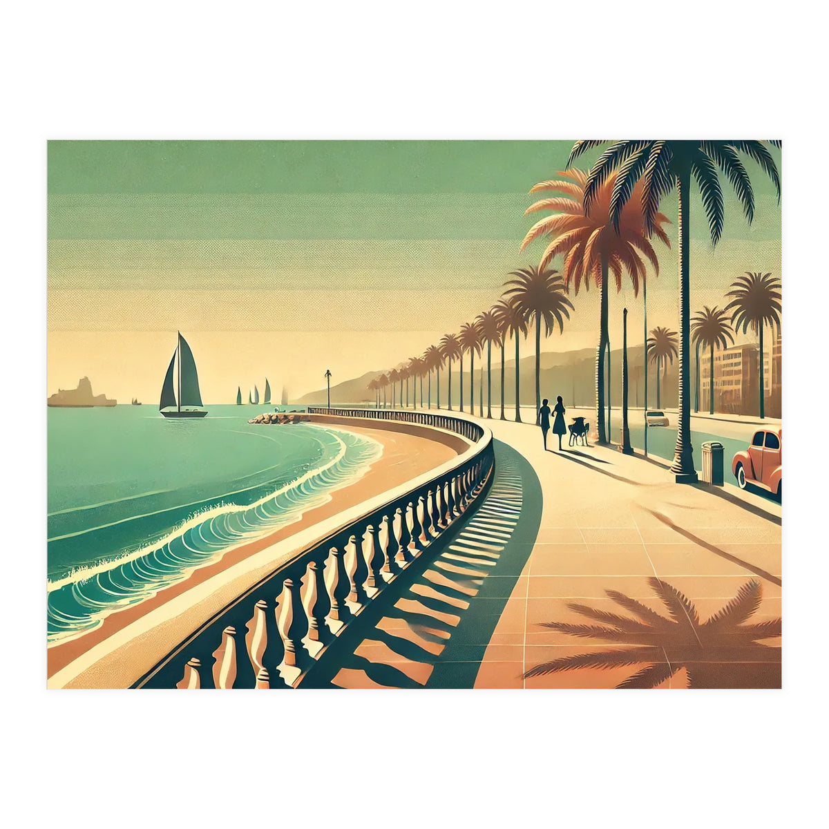 Vintage Coastal Promenade Poster (Print Only)