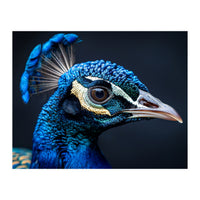 Close Up Of A Peacock Head Blue Feather (Print Only)
