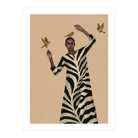Woman With Birds And Zebra Pattern Dress (Print Only)
