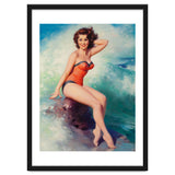 Pinup Girl Posing In Front Of Big Waves On The Beach thumbnail