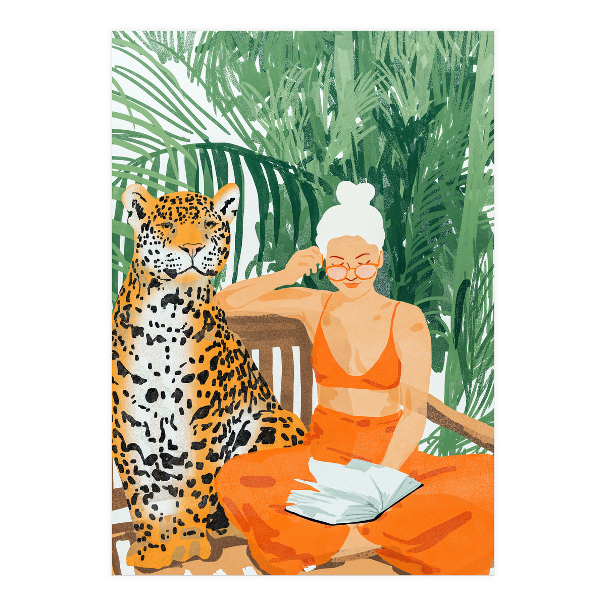 Jungle Vacay | Modern Bohemian Blonde Woman Tropical Travel | Leopard Wildlife Forest Reader (Print Only)