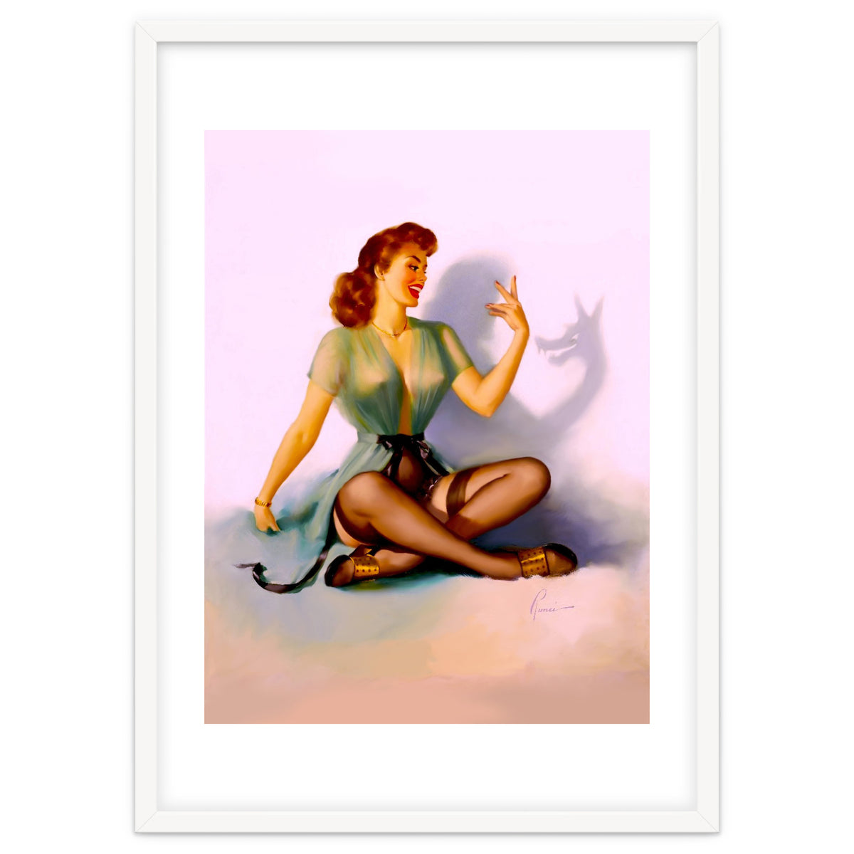 Sexy Pinup Making A Big Bad Wolf Shadow On The Wall