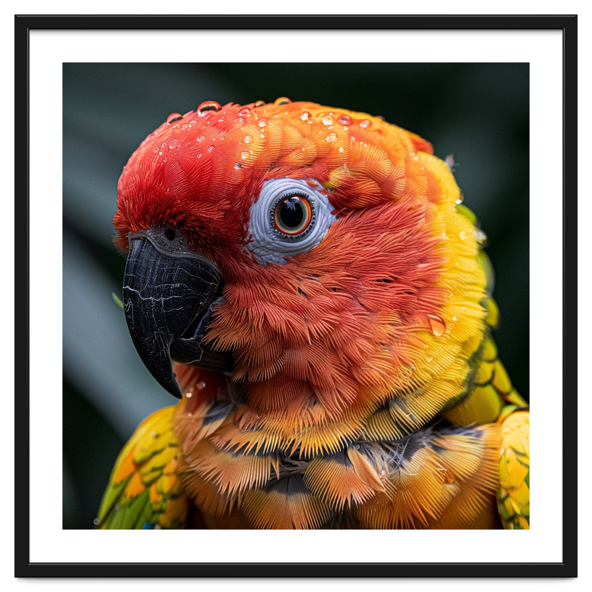 Sun Conure Parrot Bird With Water Droplets