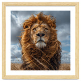 Majestic Lion Portrait Windblown Mane Outdoors thumbnail