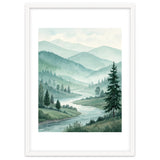 Serene Misty Mountain Valley Watercolor Painting thumbnail