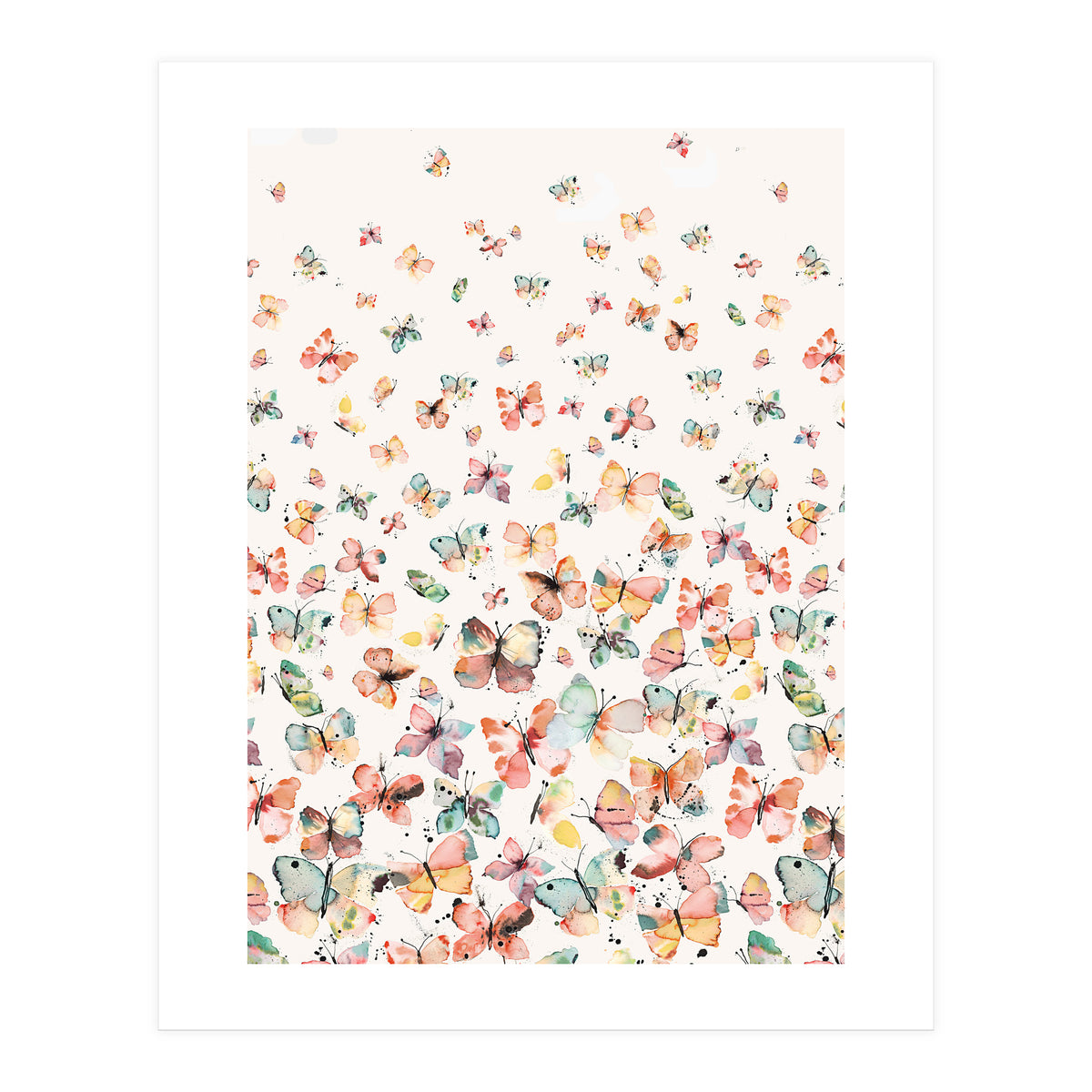 Watercolor Spring Butterflies Apricot (Print Only)