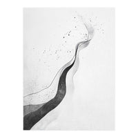Abstract Black And White Ink Flowing Lines With Splatter (Print Only)