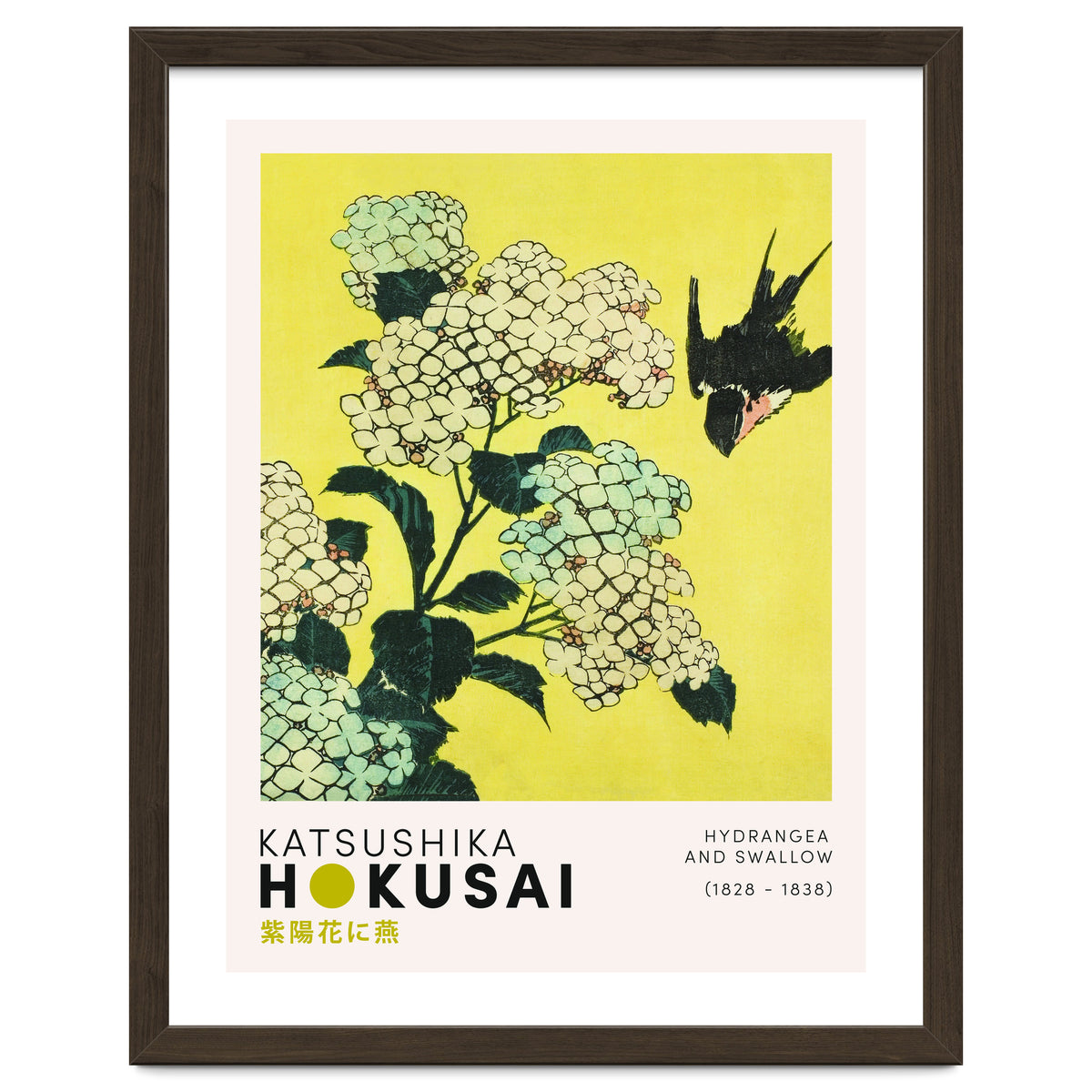 Katsushika Hokusai - Hydrangea and swallow