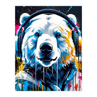 Polar Bear In Headphones, Graffiti (Print Only)