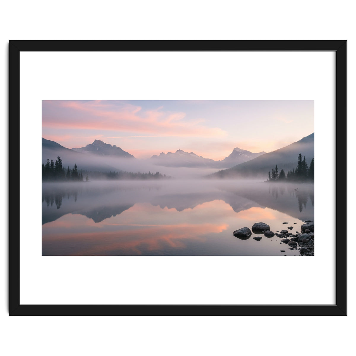 Misty Morning Reflection: Serene Alpine Lake