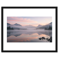 Misty Morning Reflection: Serene Alpine Lake