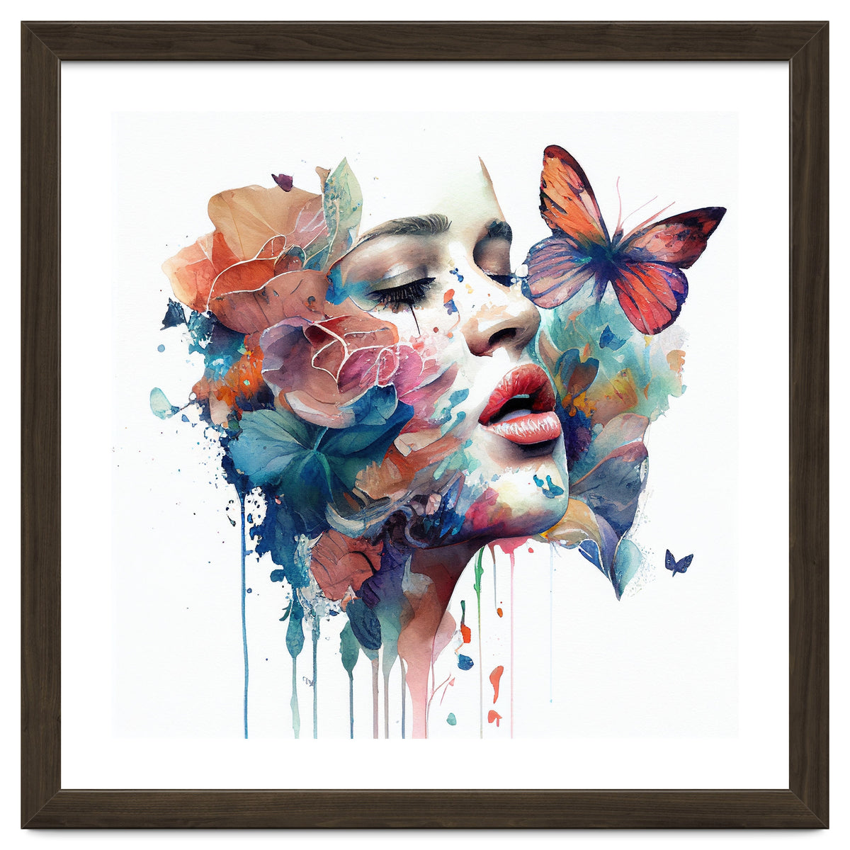 Watercolor Floral Woman Face #1