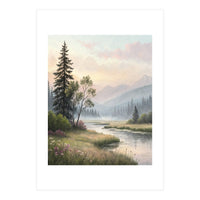 Dreamy Alpine Valley Landscape Painting (Print Only)