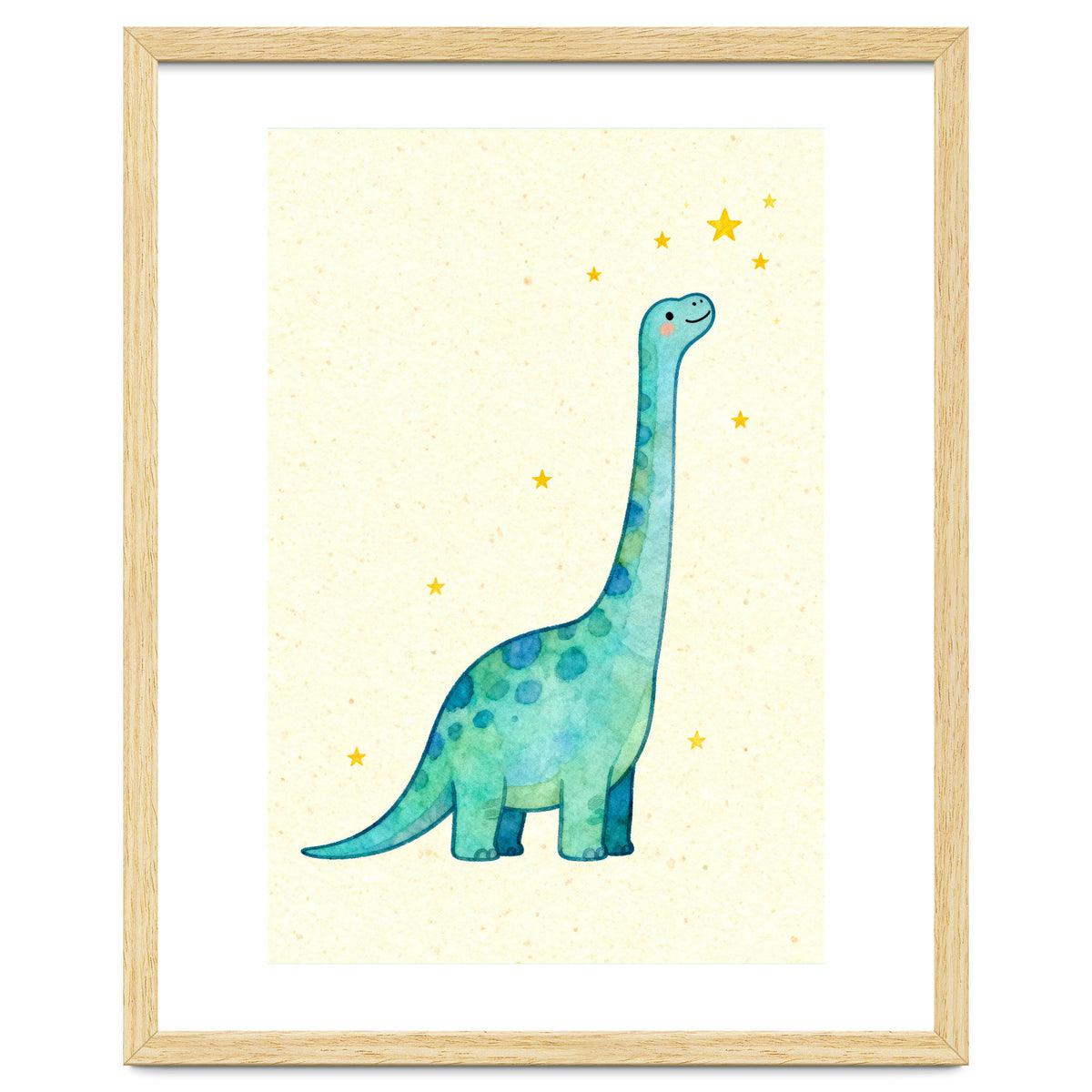 Cute Brontosaurus Watercolor Art, Whimsical Dinosaur Nursery Print, Starry Dino Illustration