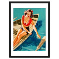 Pinup Sexy Girl In A Boat And A Lost Paddle