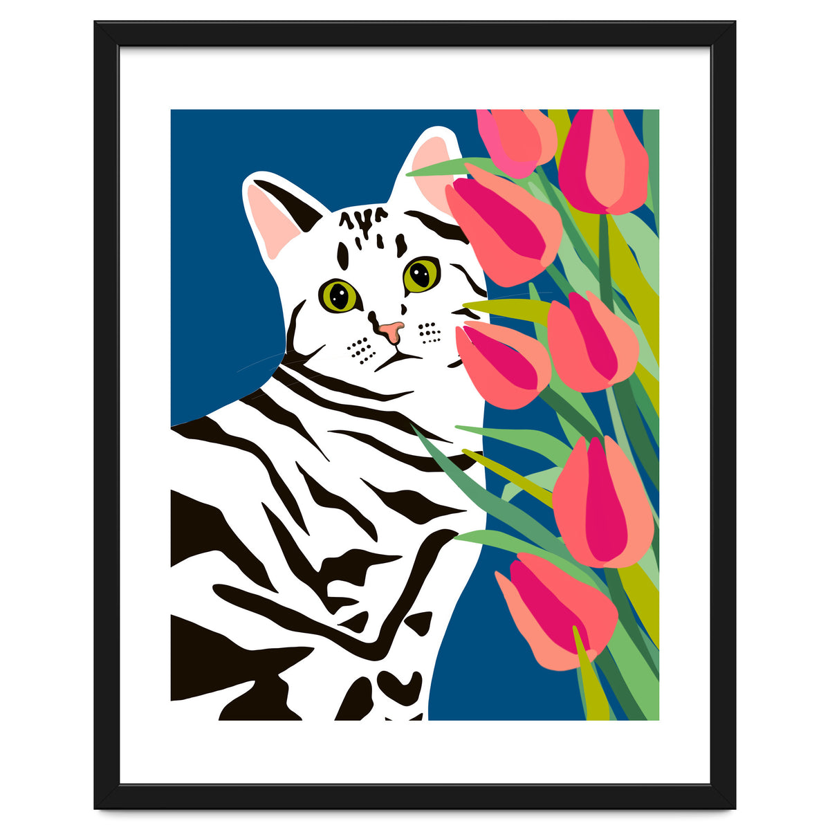 The Poser, Cat Cute Pet Animals Illustration, Pop Of Color Eclectic Pets Bohemian Contemporary Still Life