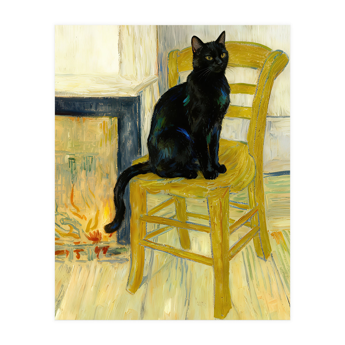Black Cat on the Yellow Chair, Cozy Van Gogh Vintage Style, Cat at Eternity’s Gate (Print Only)