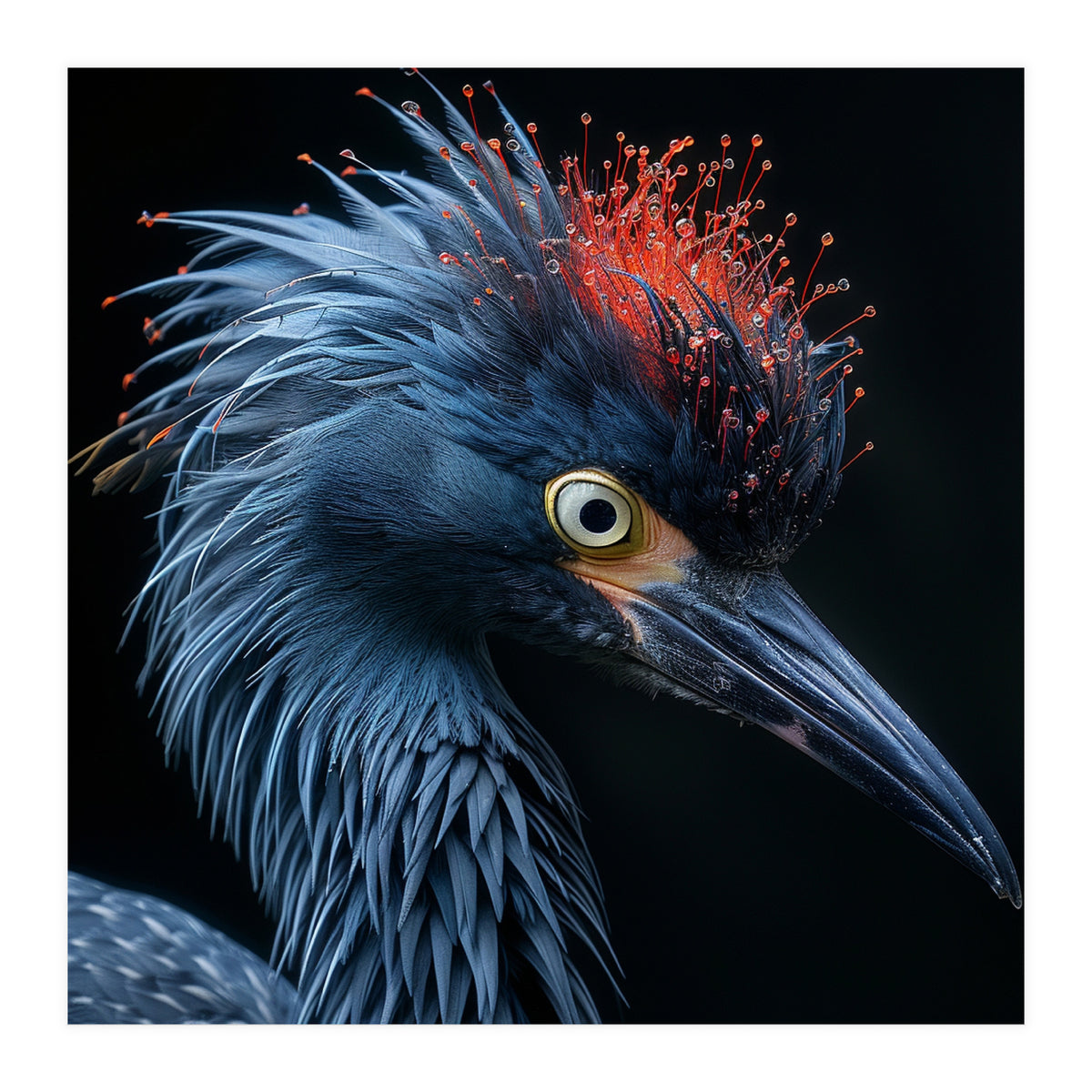 Blue Heron Bird Head With Orange Crown  (Print Only)