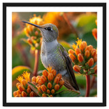 Hummingbird Perched On Orange Flowers thumbnail