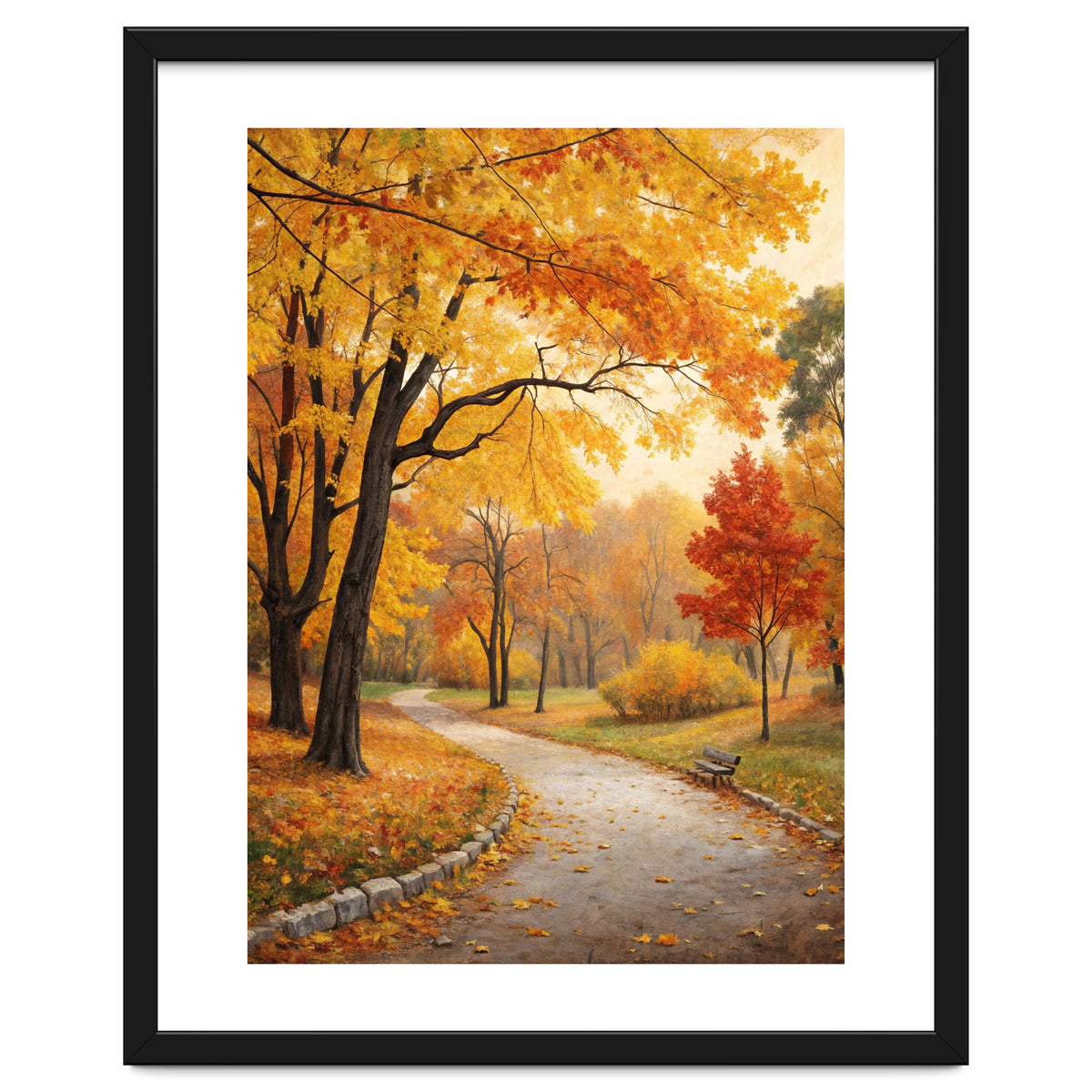 Original Autumn Park Landscape Oil Painting Style