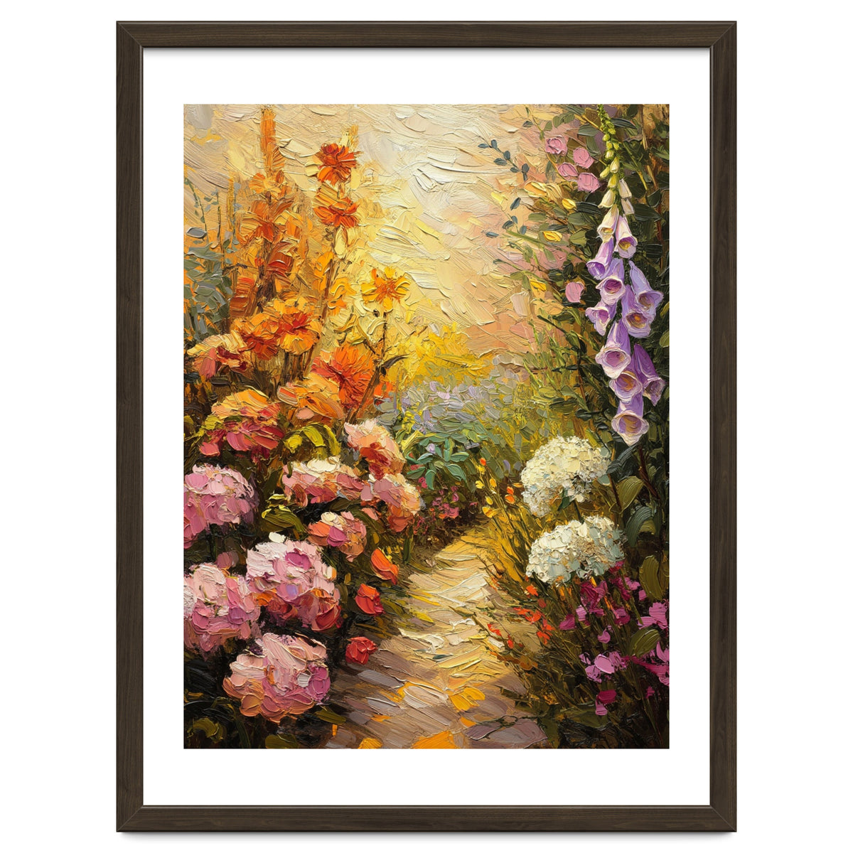 Golden Hour Summer Garden Path Oil Painting
